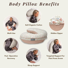 BellaMoon 55inch side sleeping pose demonstrates ergonomic support for expectant moms.