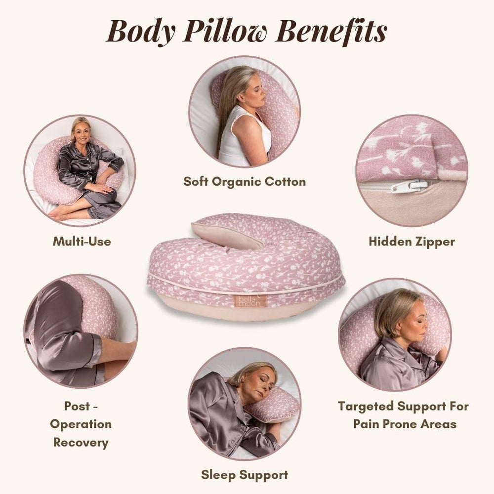 BellaMoon C-shaped pillow for side sleeping shows ergonomic contour and comfort