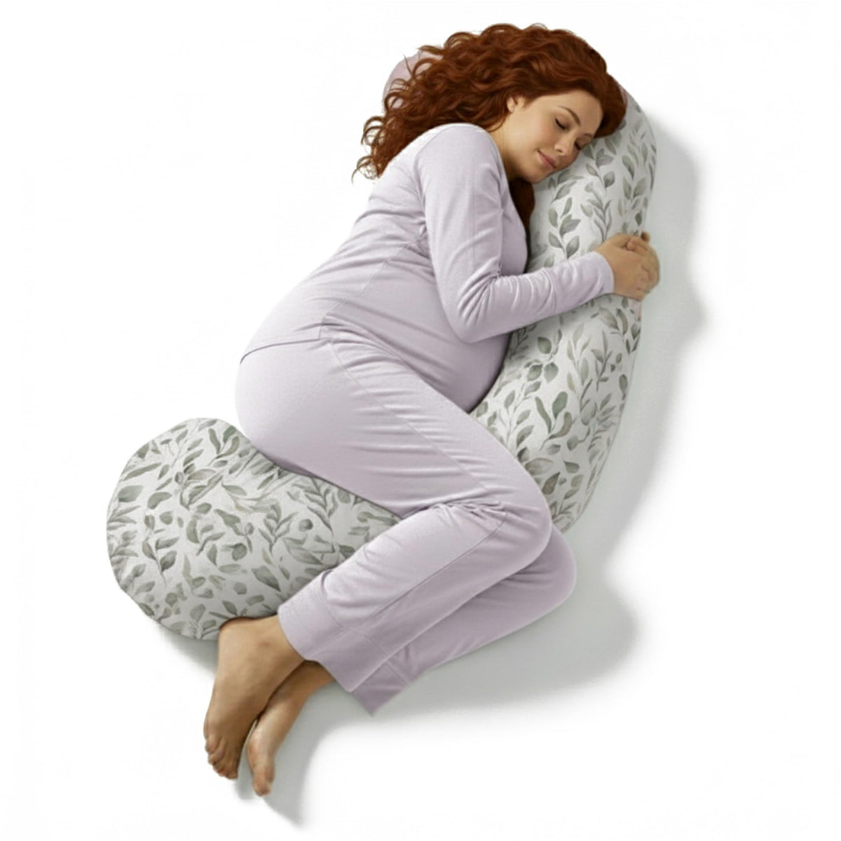 BellaMoon C-shaped pregnancy pillow full-body support for side sleeping comfort.