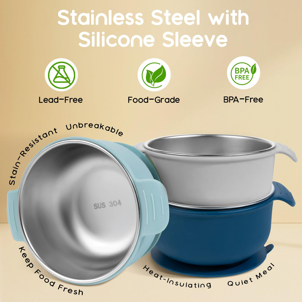 Bella's Friends 4.3 inch bowls fit neatly on high chairs for family meals.
