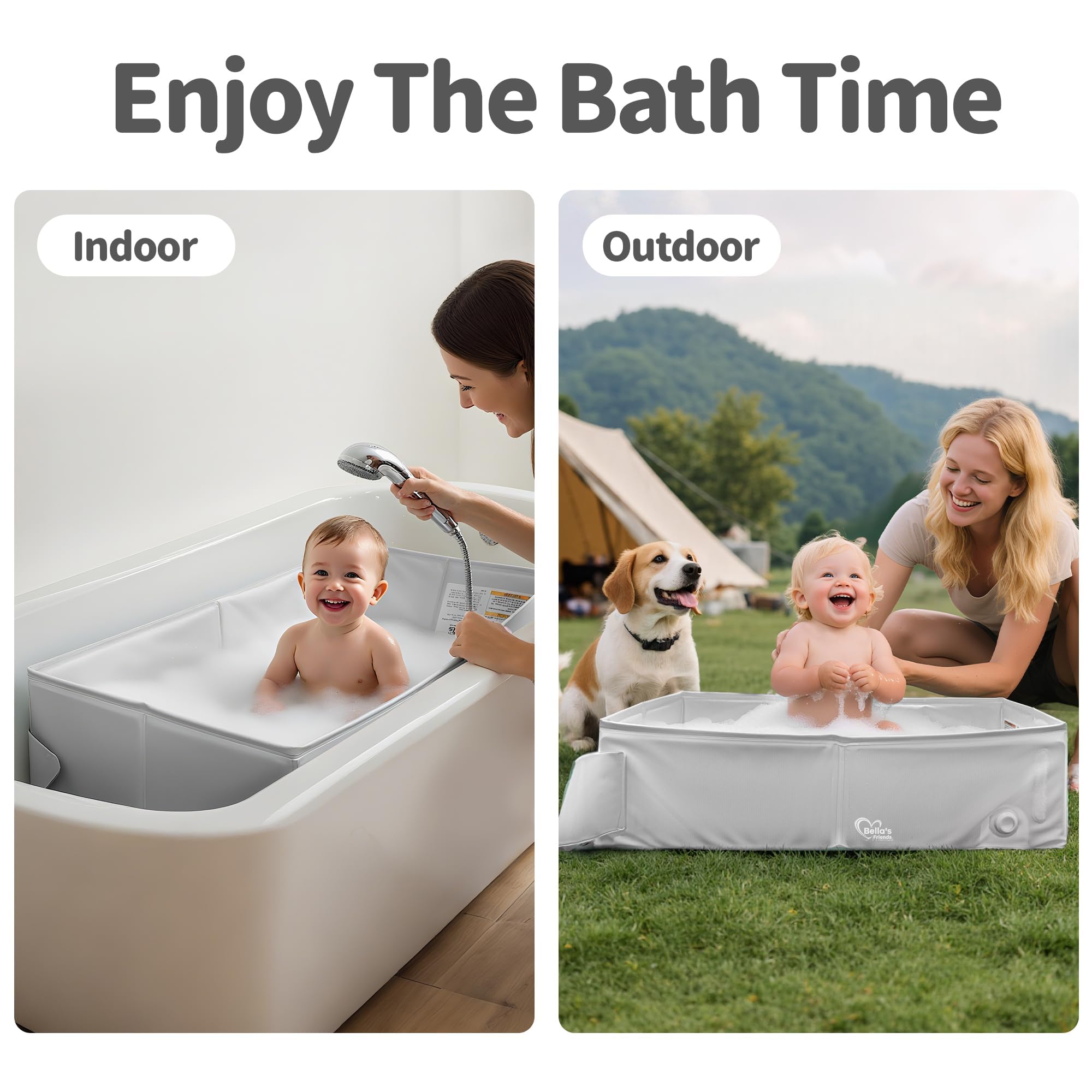 Bella's Friends collapsible bathtub set up in bath showing stable support.