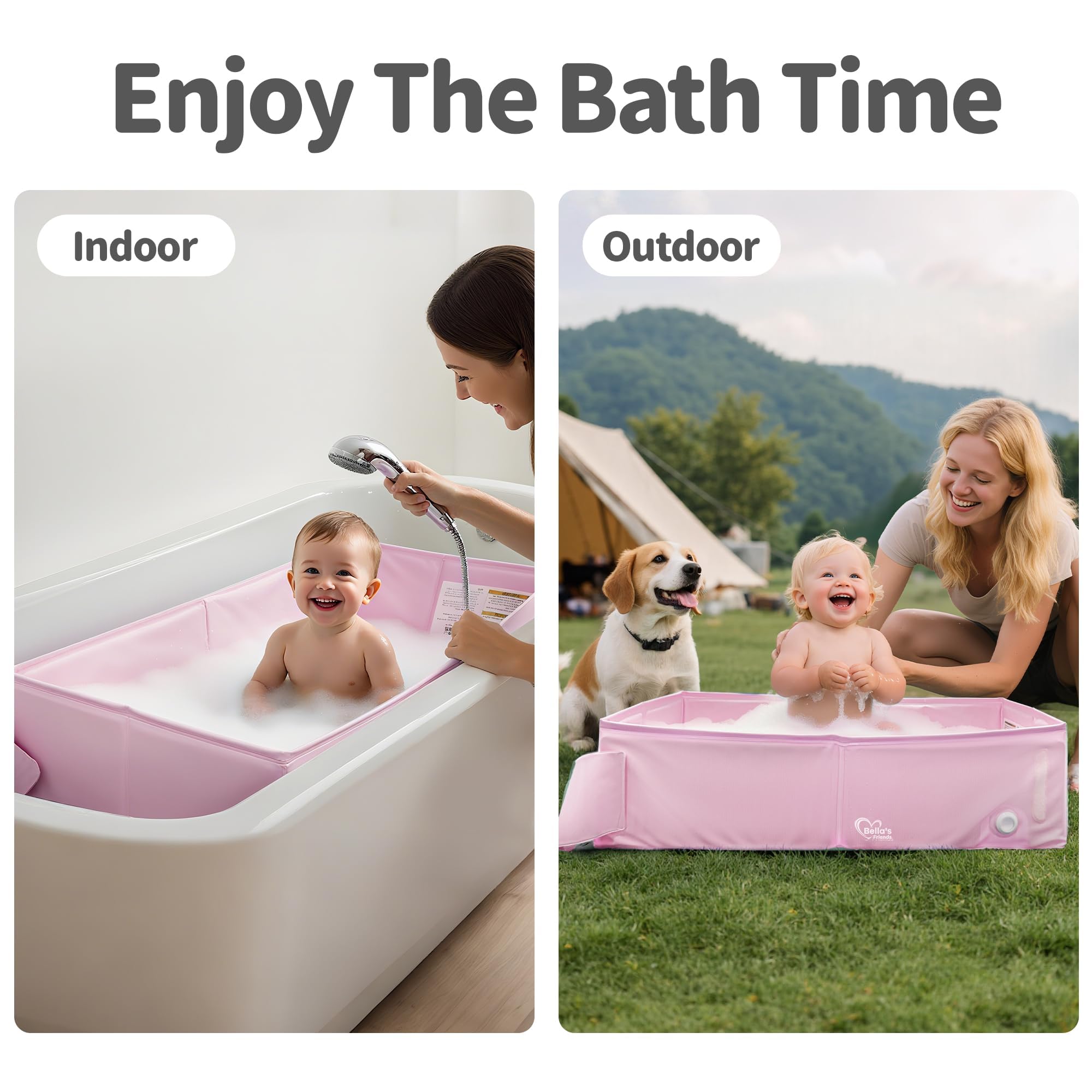 Bella's Friends baby collapsible bathtub in travel setup, ideal for hotel stays