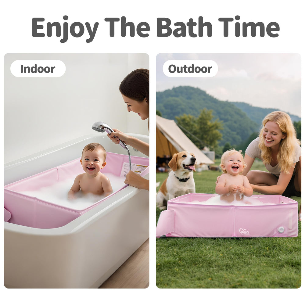 Bella's Friends baby collapsible bathtub in travel setup, ideal for hotel stays