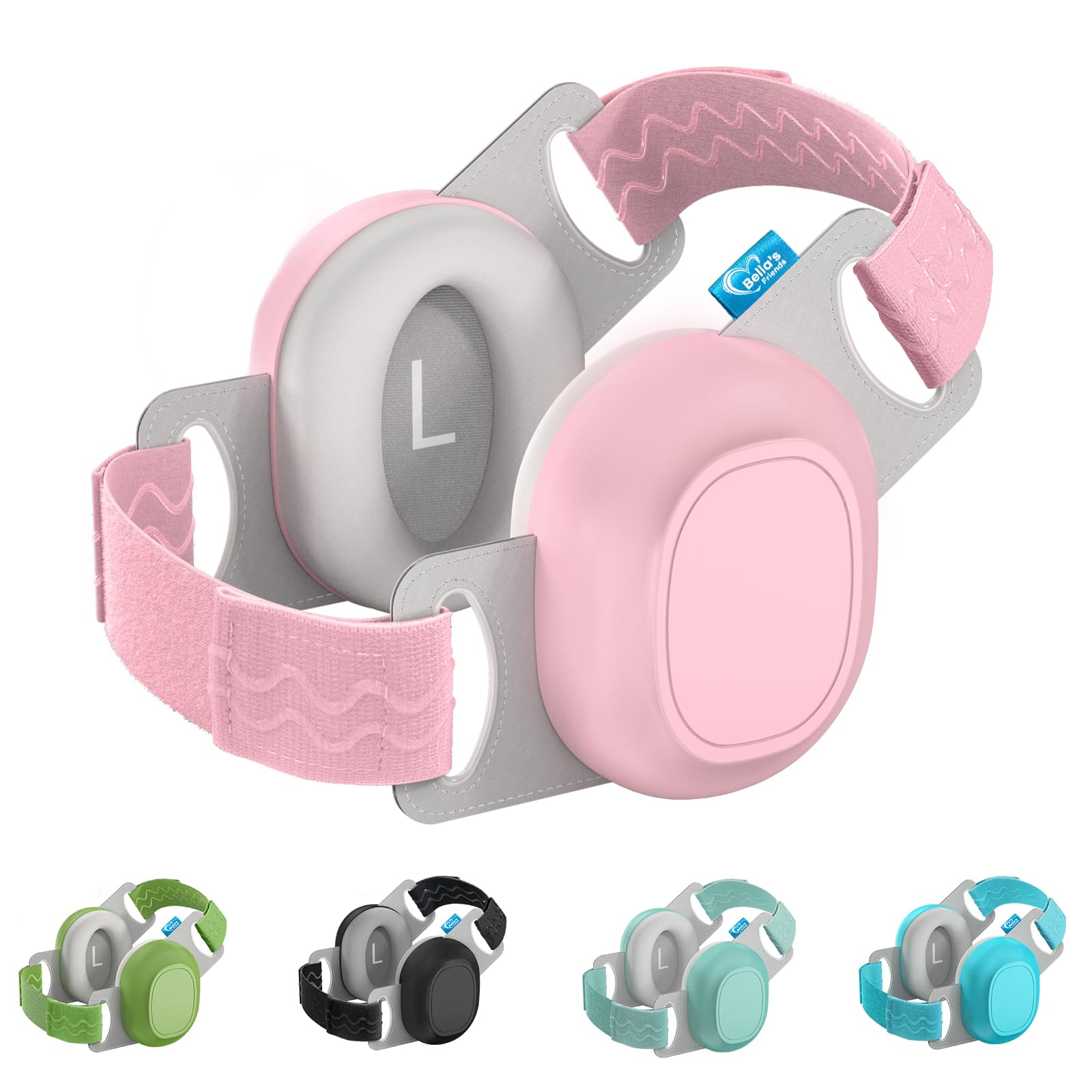 Bella's Friends baby ear protection with 24dB noise reduction for calmer flights and naps.