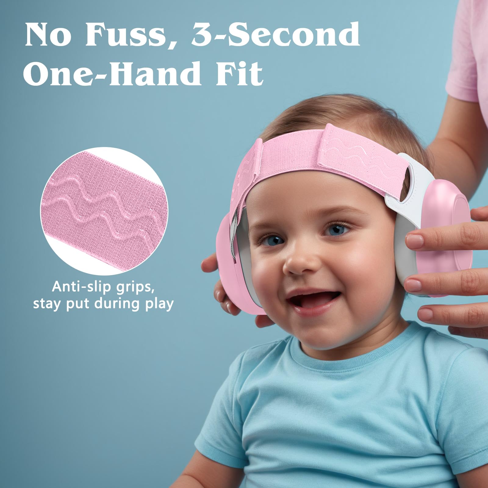Bella's Friends anti-slip system keeps earmuffs in place during play.