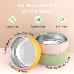 Bella's Friends bowl shows cool-to-touch feature for little hands during meals.