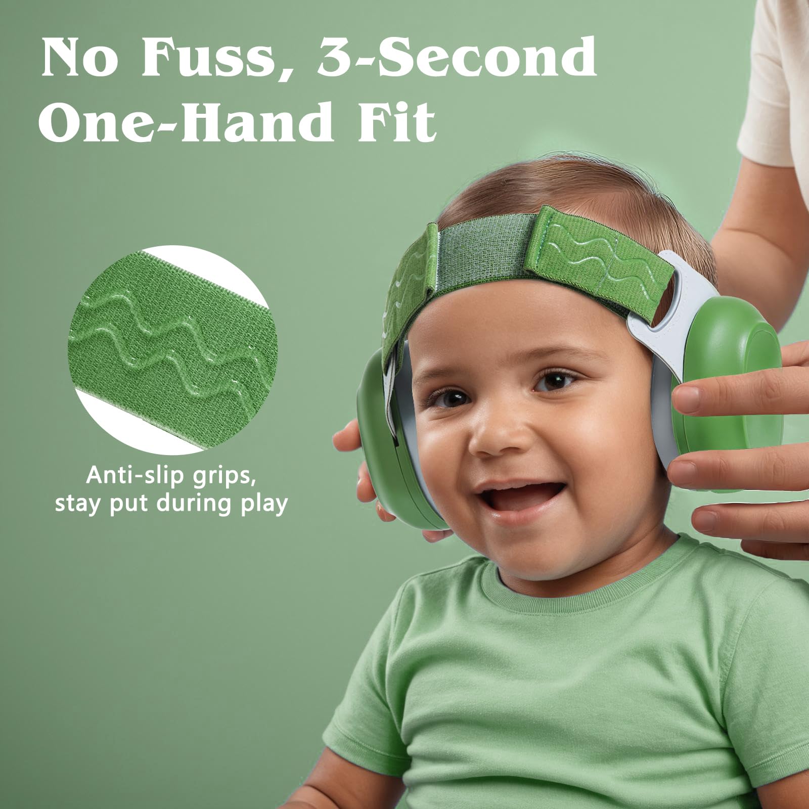 Bella's Friends anti-slip fit system ear protection keeps pace with active babies.