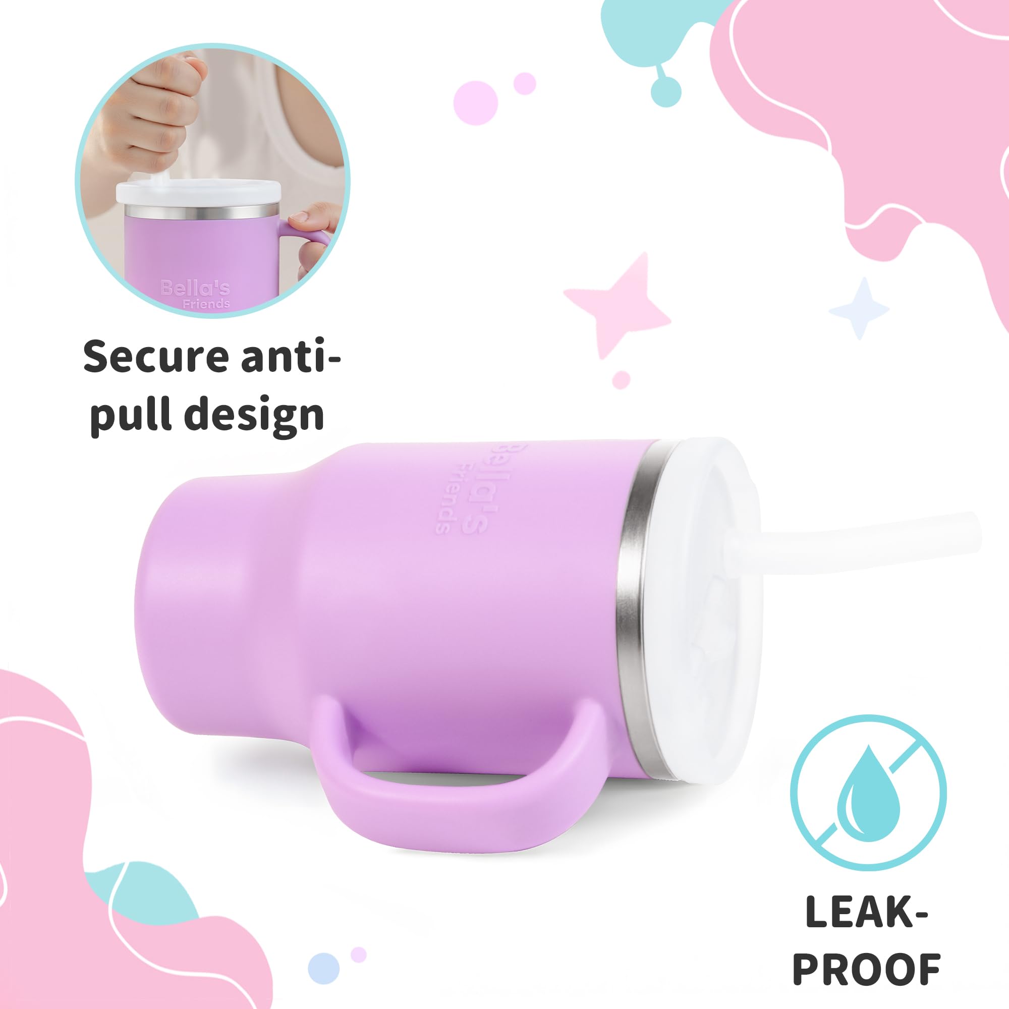 Bella's Friends Handy Mini Tumbler leak-proof straw with internal valve prevents spills during travel.