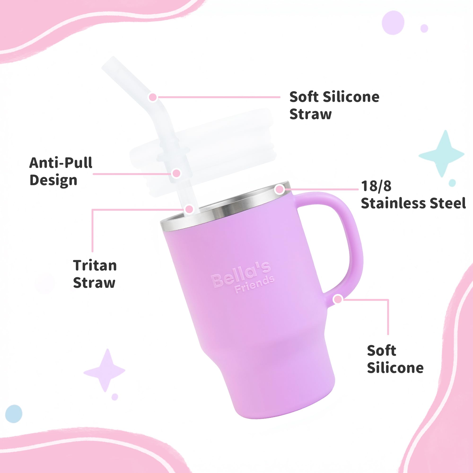 Bella's Friends Handy Mini Tumbler silicone body with soft straw supports gentle, gum-friendly sipping.