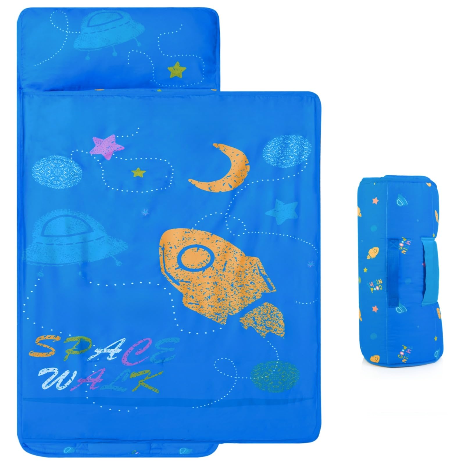 Bella's Friends nap mat with integrated pillow provides all-in-one comfort for daycare naps.