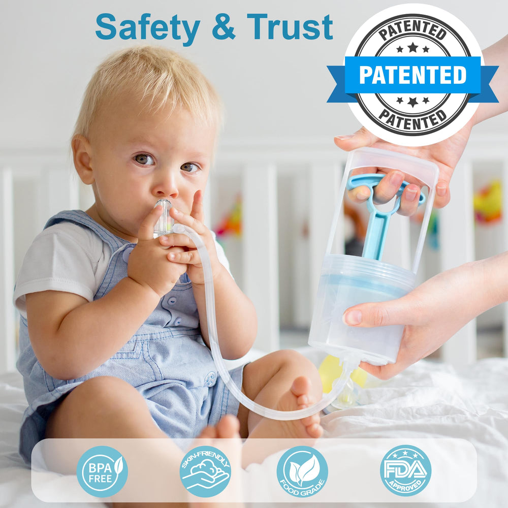 Bella's Friends non-invasive rounded nozzle gently clears nasal congestion for babies