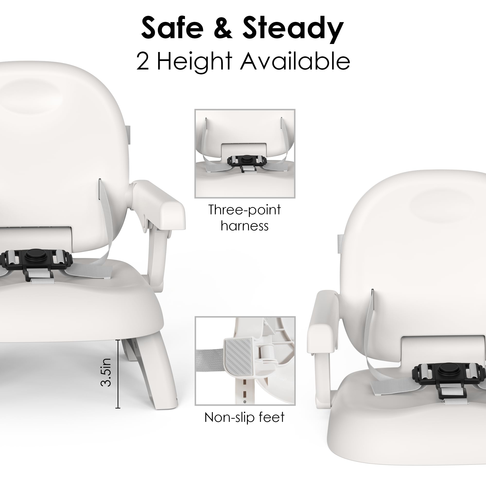 Bella’s Friends safe 3-point-harness gray keeps little ones secure during meals.