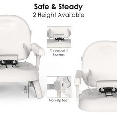 Bella’s Friends safe 3-point-harness gray keeps little ones secure during meals.