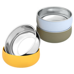 Bella's Friends bowls with silicone sleeve removable for easy cleaning and cool-to-touch meals