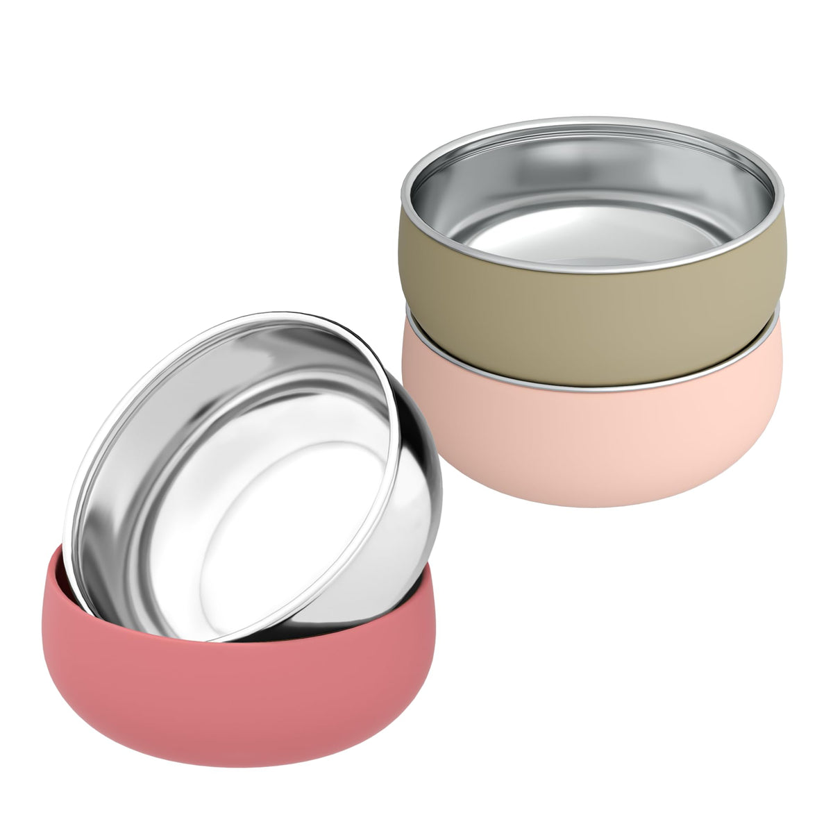 Bella's Friends stainless steel bowls with rose silicone sleeve and slip resistance