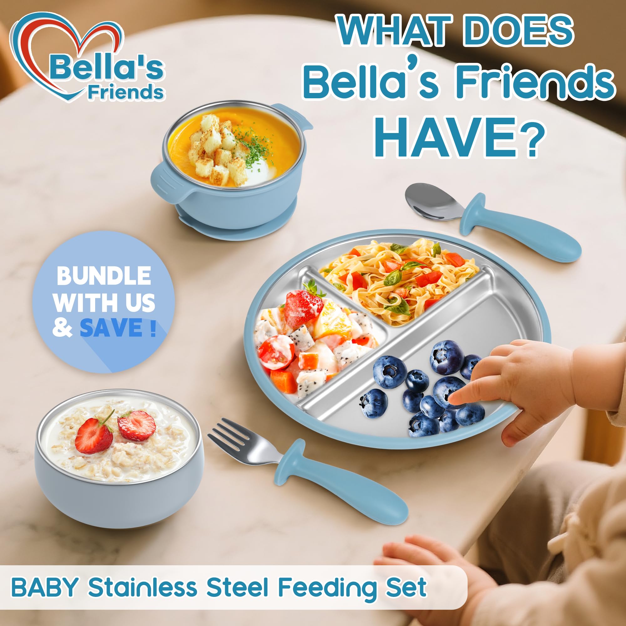 Bella's Friends suction cups close-up showing stable, mess-free meals.