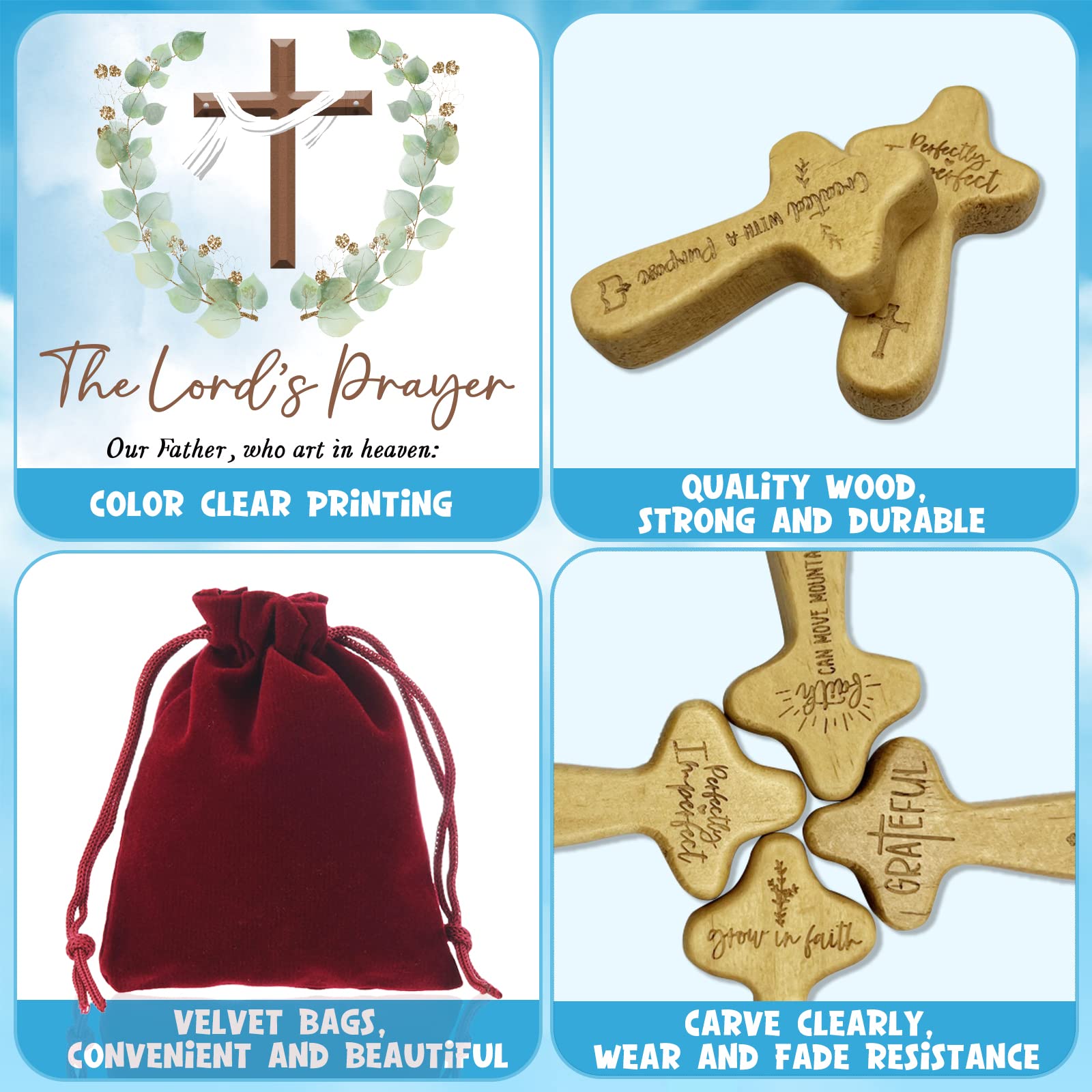 BelleAngle mini cross with quotes offers a compact devotional accent for desks or cars.