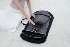 Belltop transport bag compact storage design prevents deformation of the bouncer during travel.