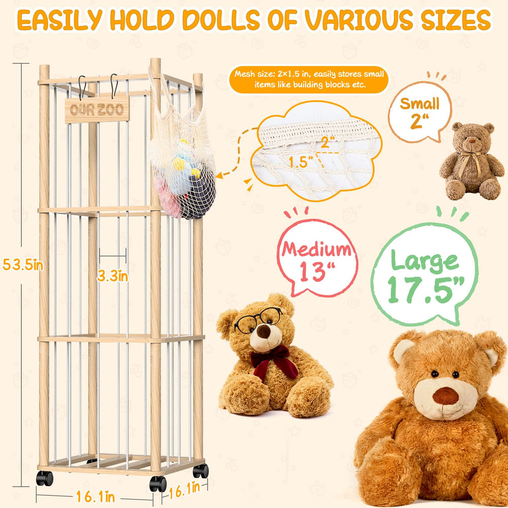 Belveora natural pinewood frame, sturdy and durable for growing plush collections.