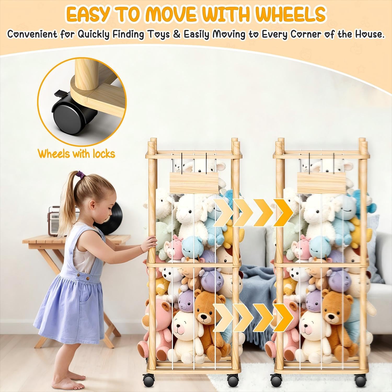 Belveora stuffed animal storage dimensions graphic communicates tall capacity.