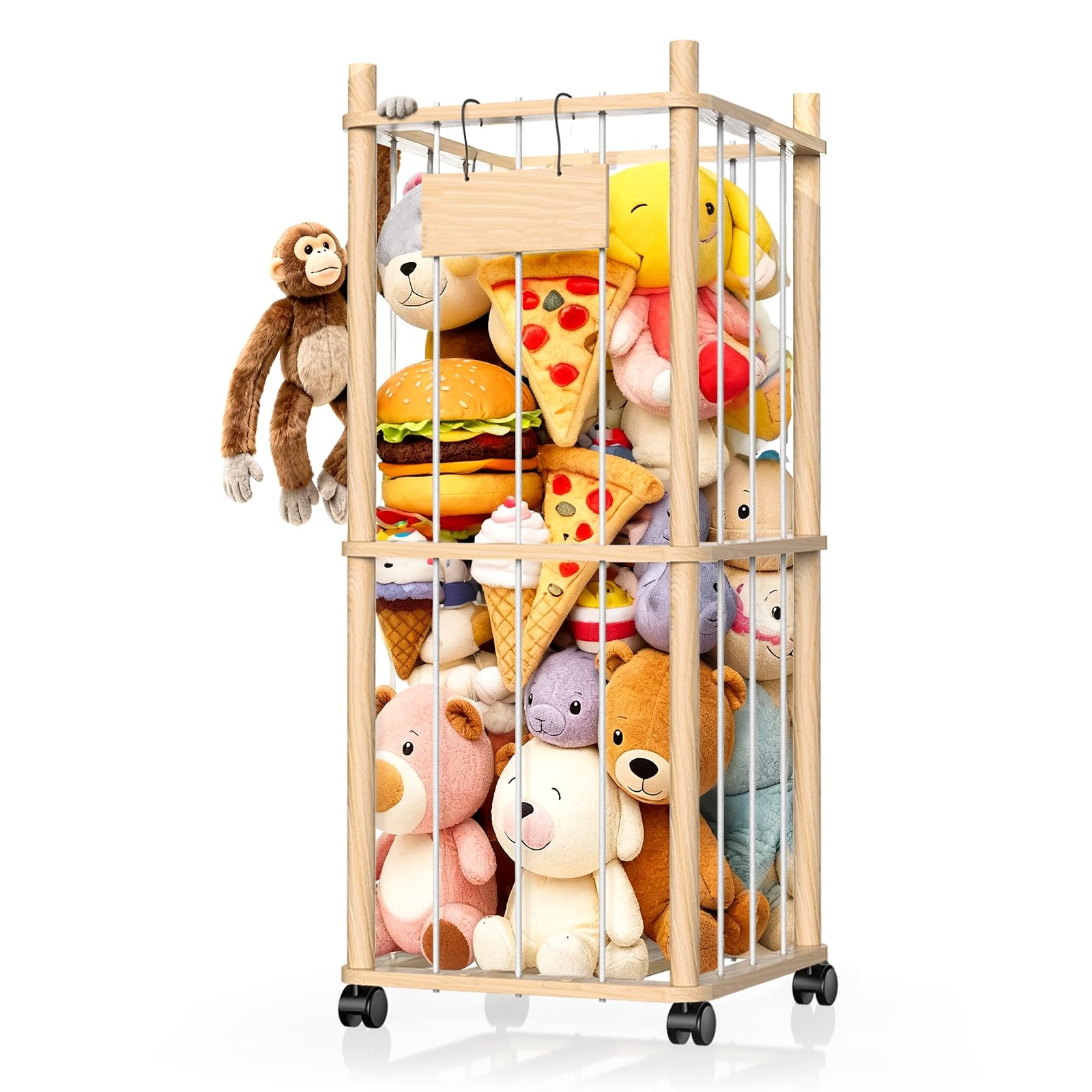 Belveora stuffed animal storage front view shows space-saving vertical design.