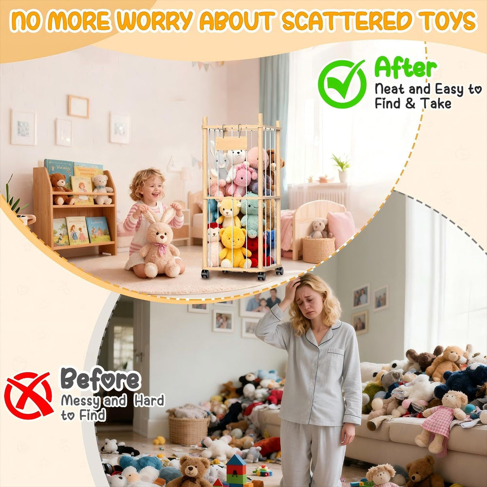 Belveora stuffed animal storage open grid design demonstrates easy toy access.