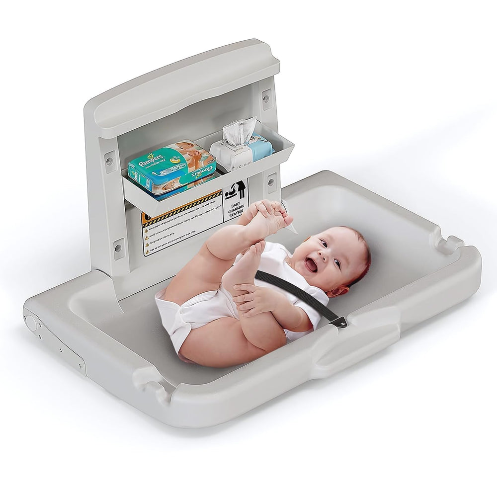 Belzar wall-mounted baby changing station horizontal closed view highlighting hygienic surface