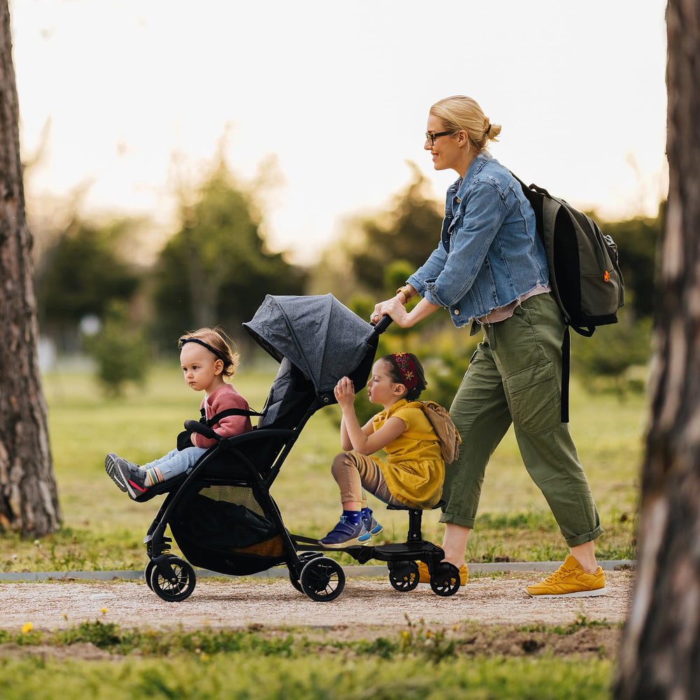 Belzvalle detachable-seat on stroller board offers flexible stand-or-sit options.