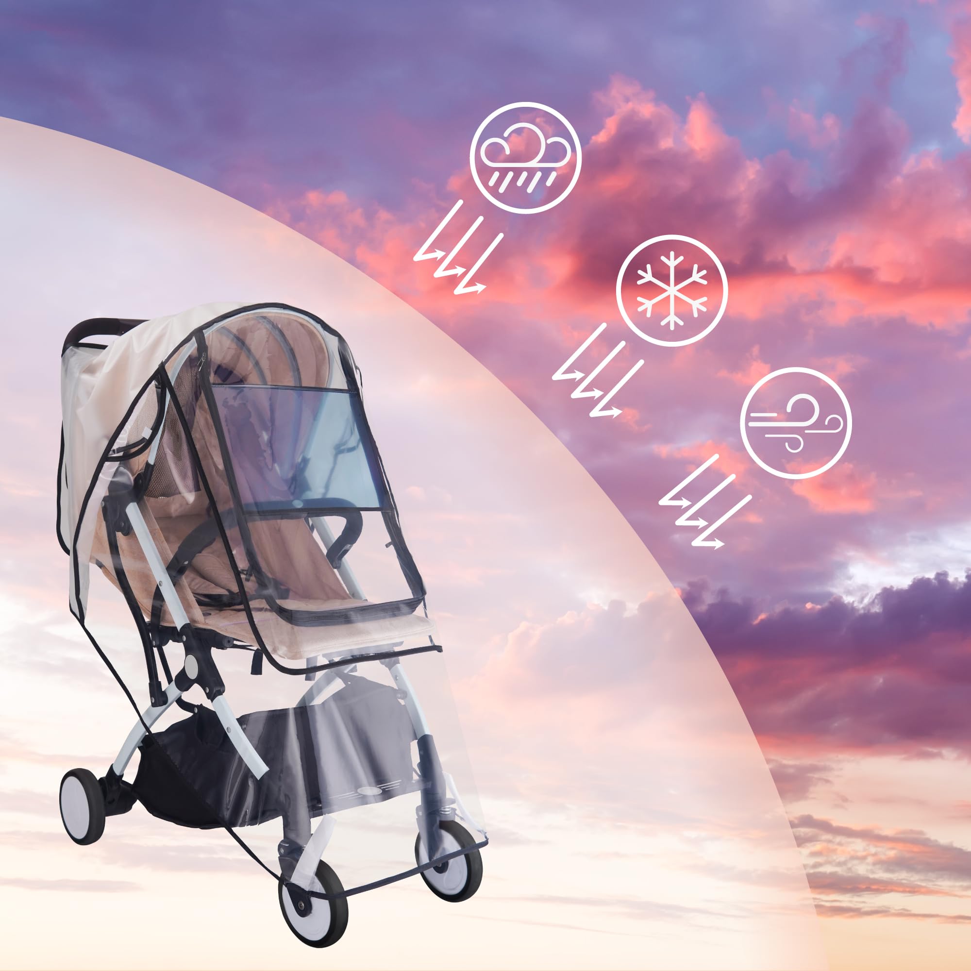Bemece Stroller Rain Cover large window provides unobstructed visibility for caregivers