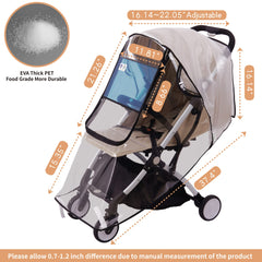 Bemece stroller rain cover on stroller shows windproof, secure fit.
