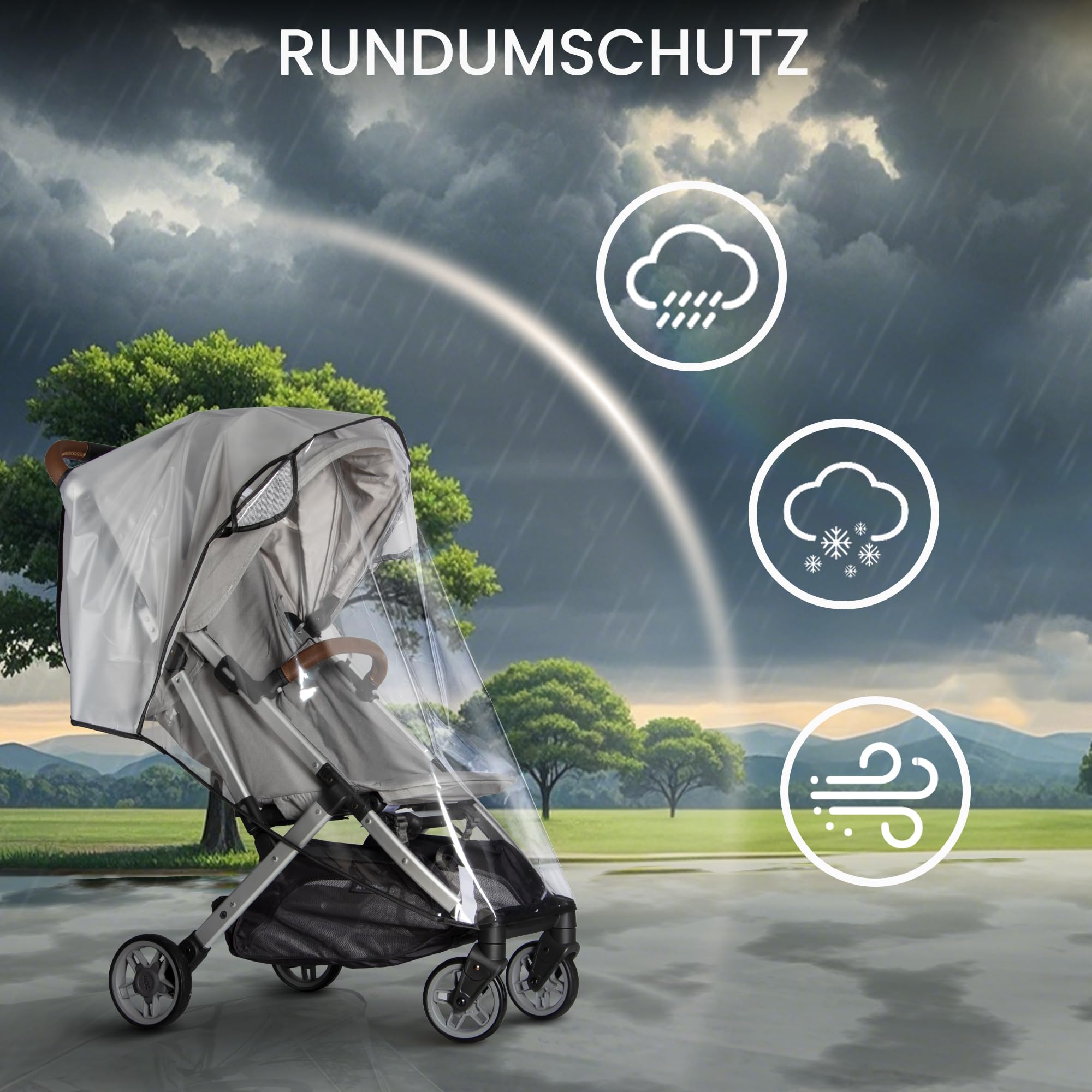 Bemece waterproof material shields against rain and snow during strolls