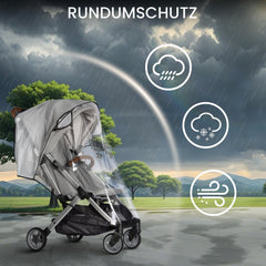 Bemece waterproof material shields against rain and snow during strolls