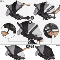 Bemece sunshade UPF50 blocks UV rays for sun-smart stroller rides.