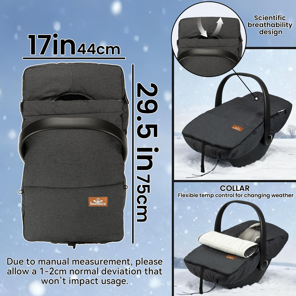 Bemece Winter Baby Car Seat Cover with foldable neckline allows temperature control