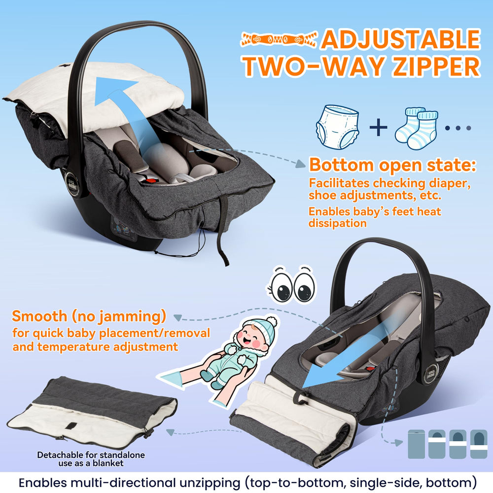 Bemece Winter Baby Car Seat Cover removable upper section doubles as a blanket
