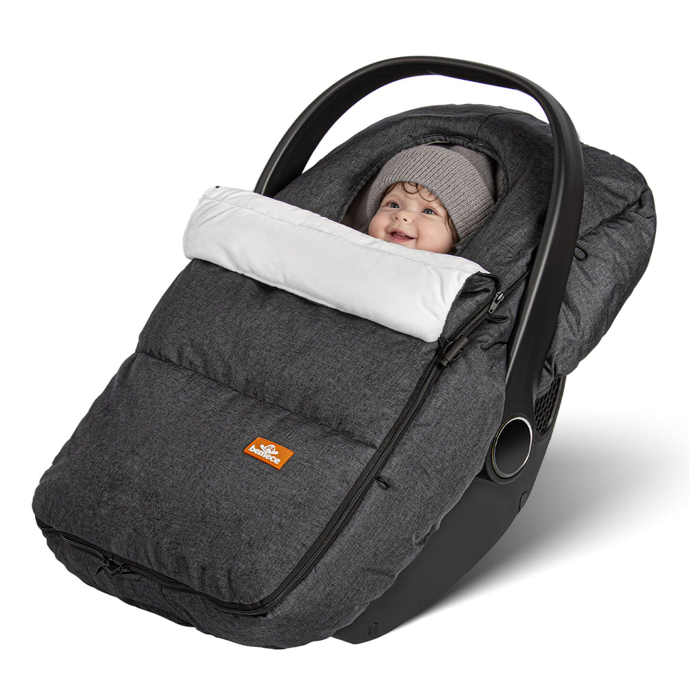 Bemece Winter Baby Car Seat Cover keeps your little one warm on chilly outings