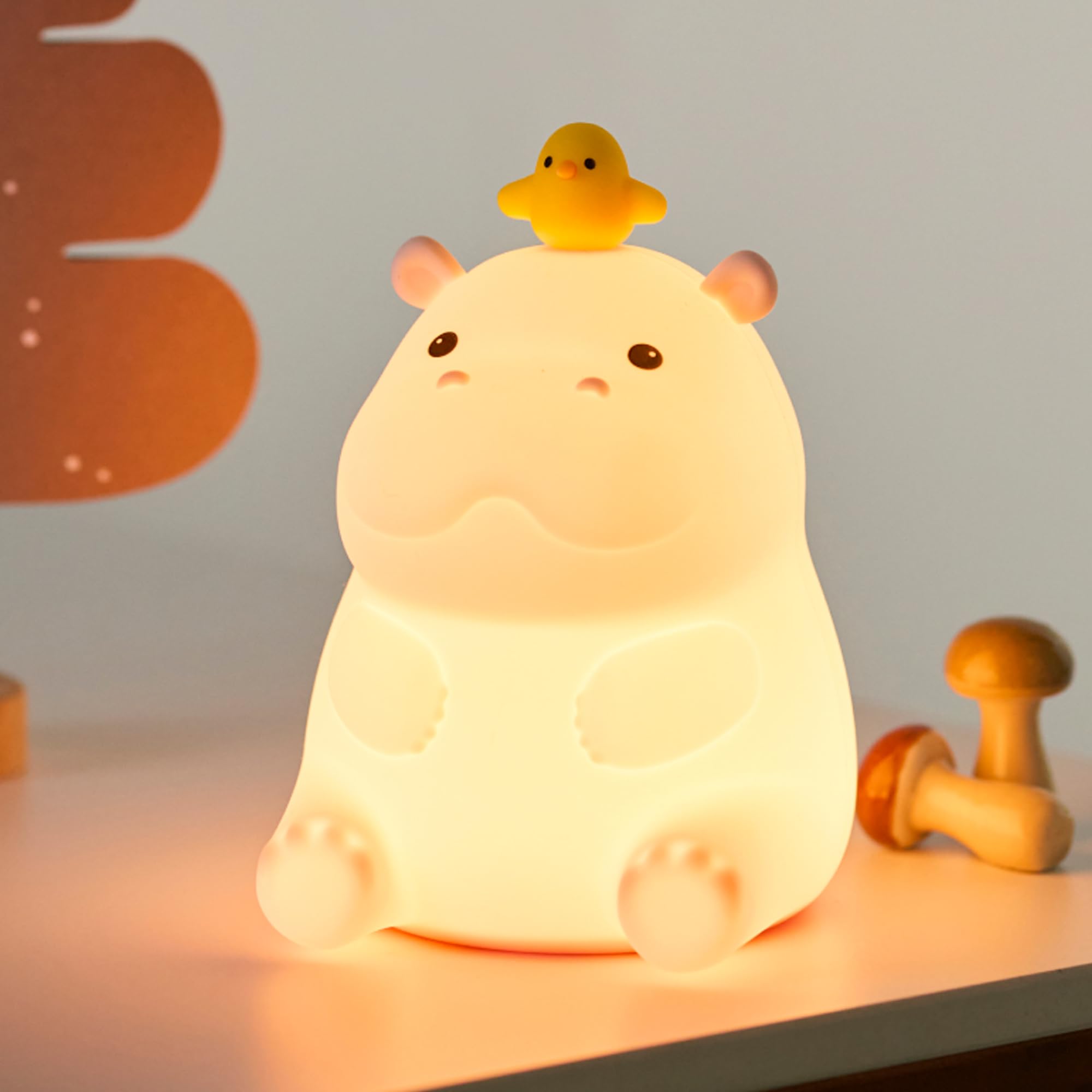 BemeedLigt Hippo Night Light in soft silicone glows gently for safe nighttime care.
