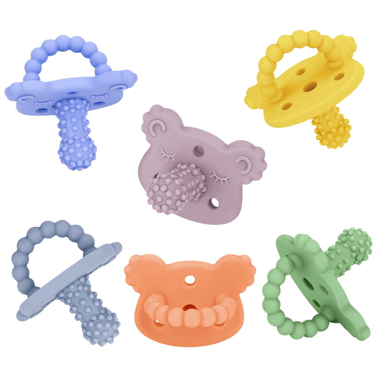 BEMEI silicone teether pacifier six-pack in colors for safe soothing