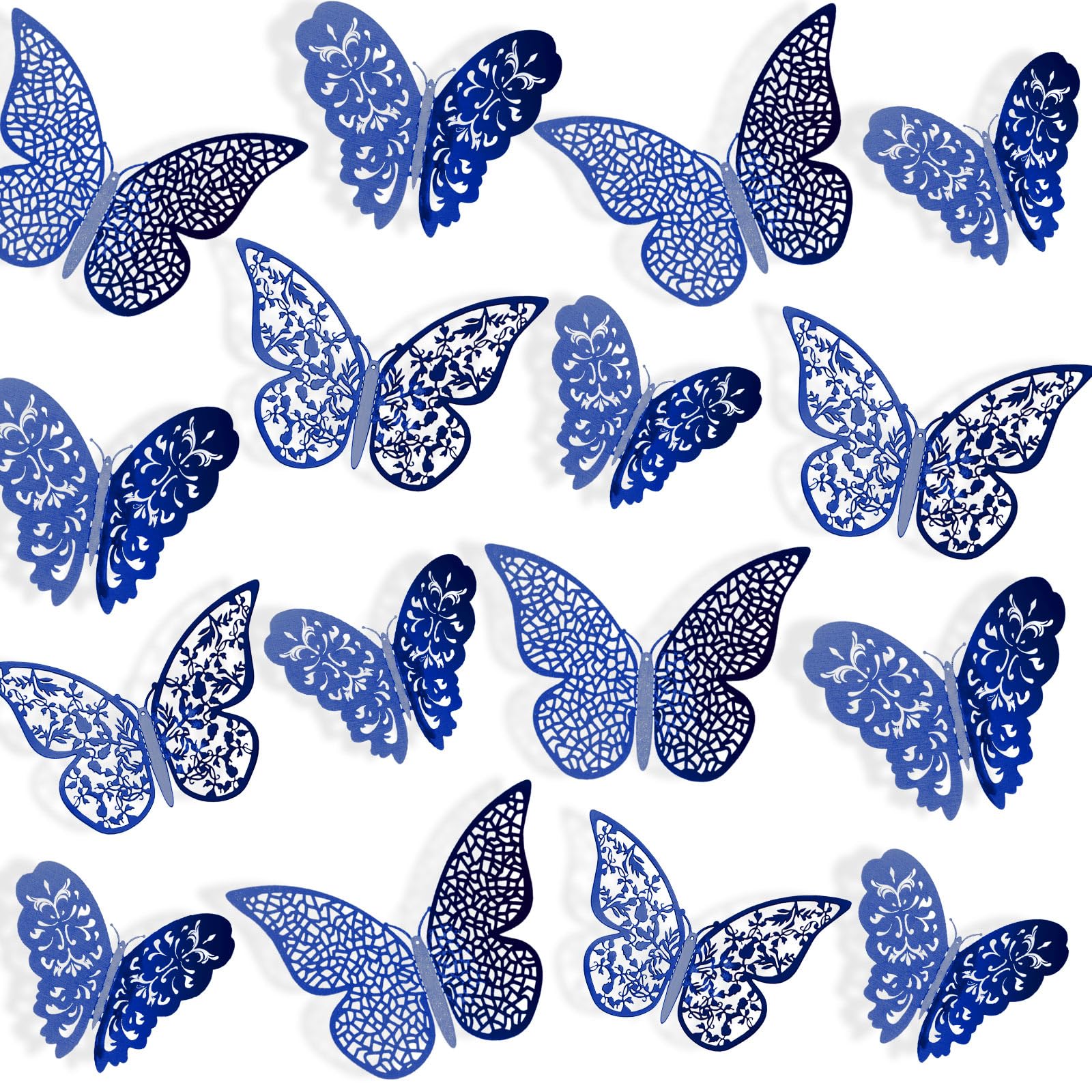 Bememo 72-piece 3D butterfly wall decals in sapphire blue for bright room charm
