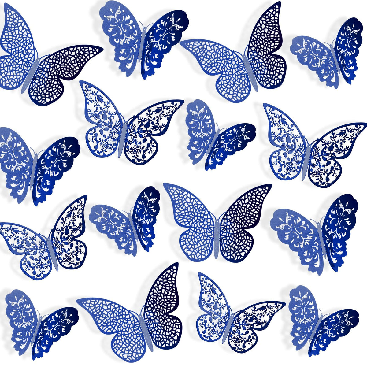 Bememo 72-piece 3D butterfly wall decals in sapphire blue for bright room charm
