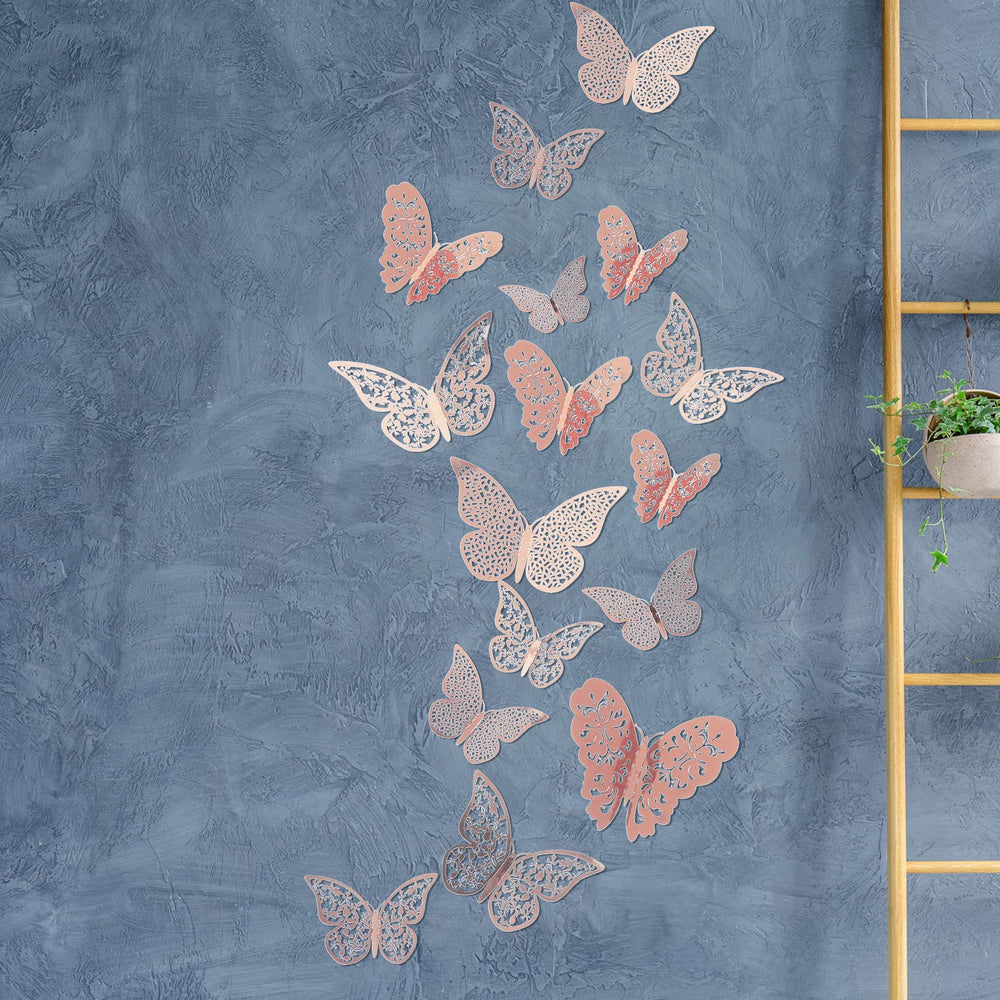 Bememo rose gold butterfly wall decals for nursery walls with luxe finish.