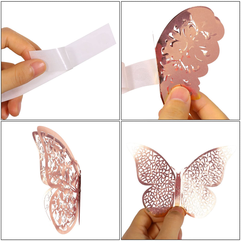 Bememo rose gold butterflies decorating party backdrop and photo area.
