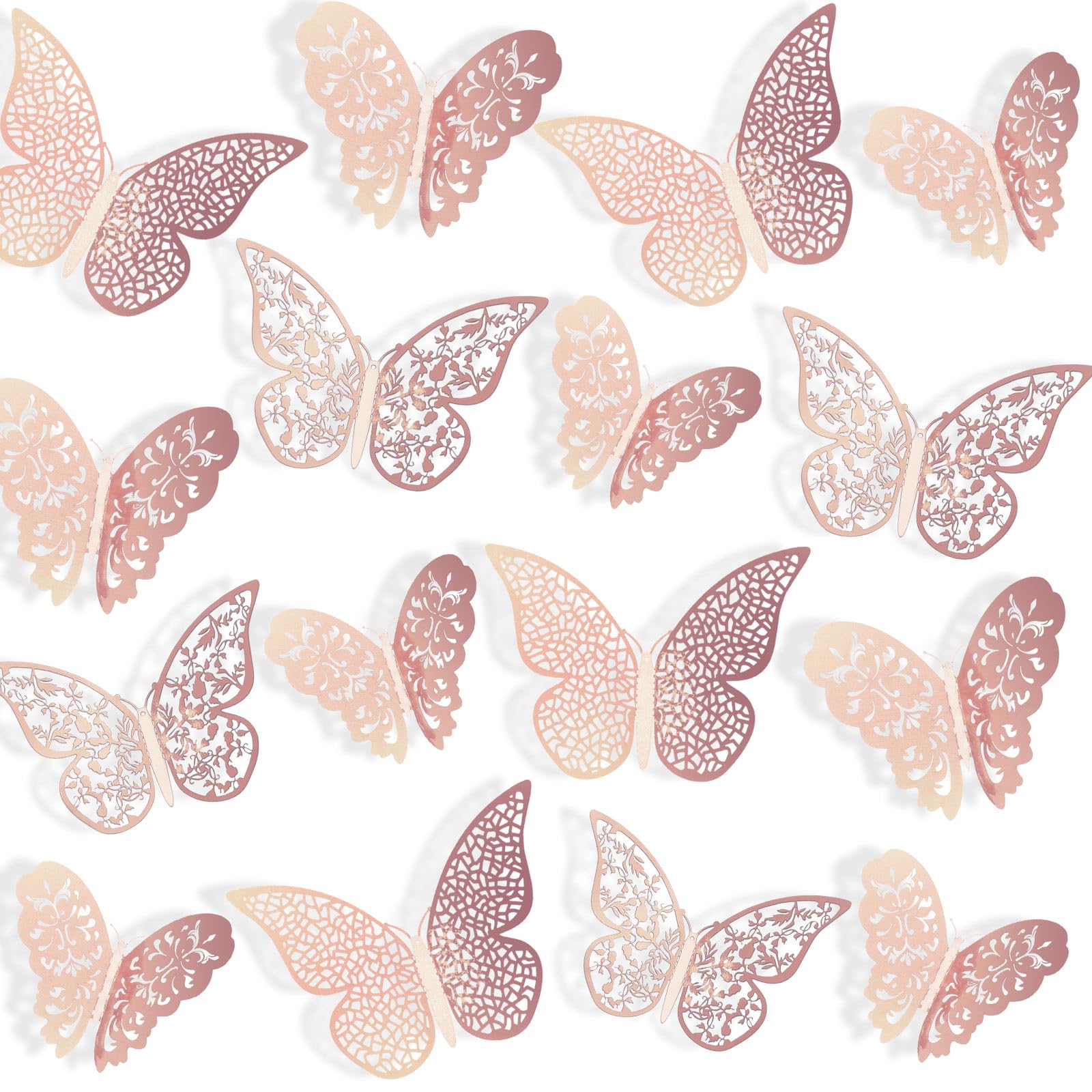 Bememo rose gold 3D butterfly decal set on wall adds shimmer and charm.