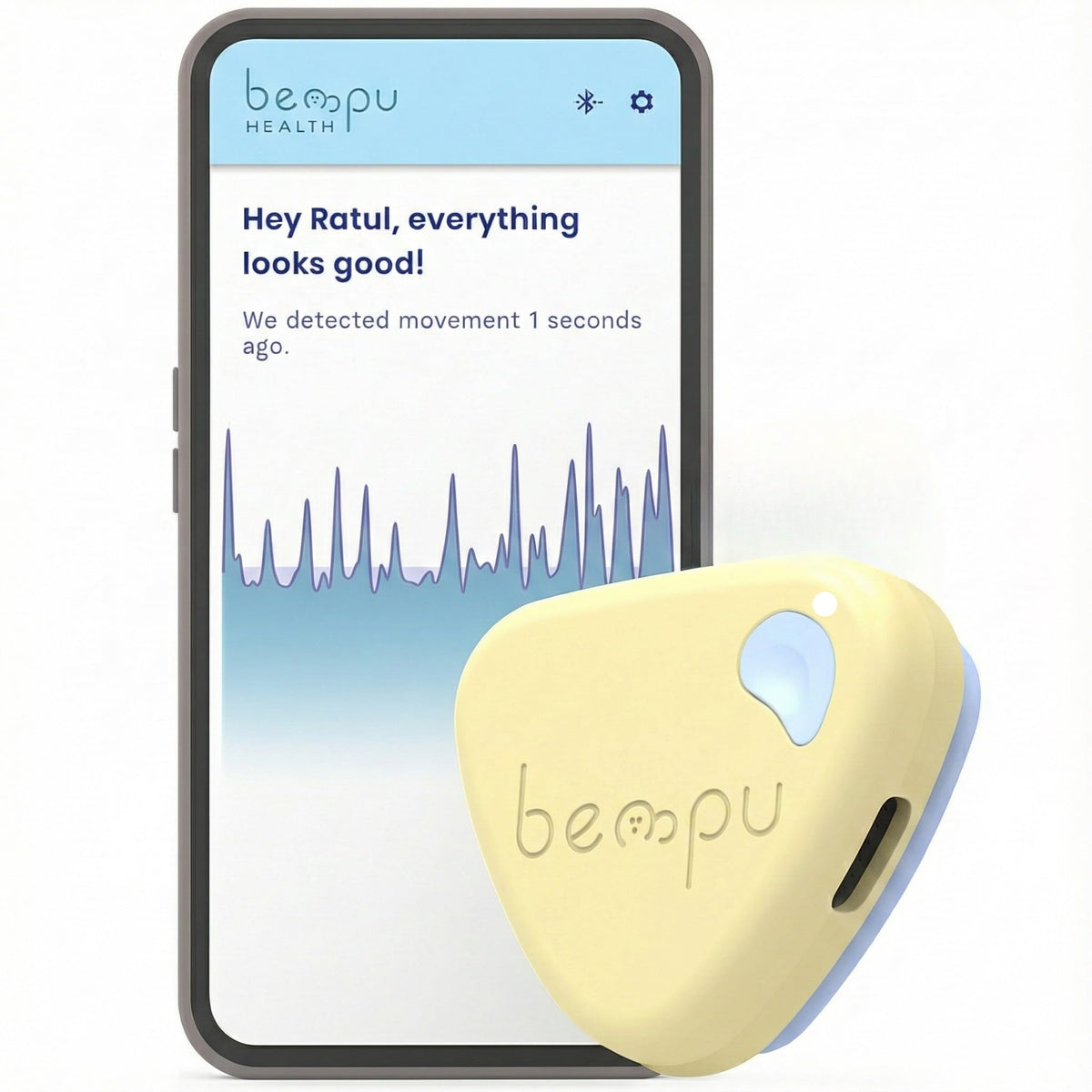 Bempu Bellybutton movement clip securely attaches for uninterrupted sleep monitoring.