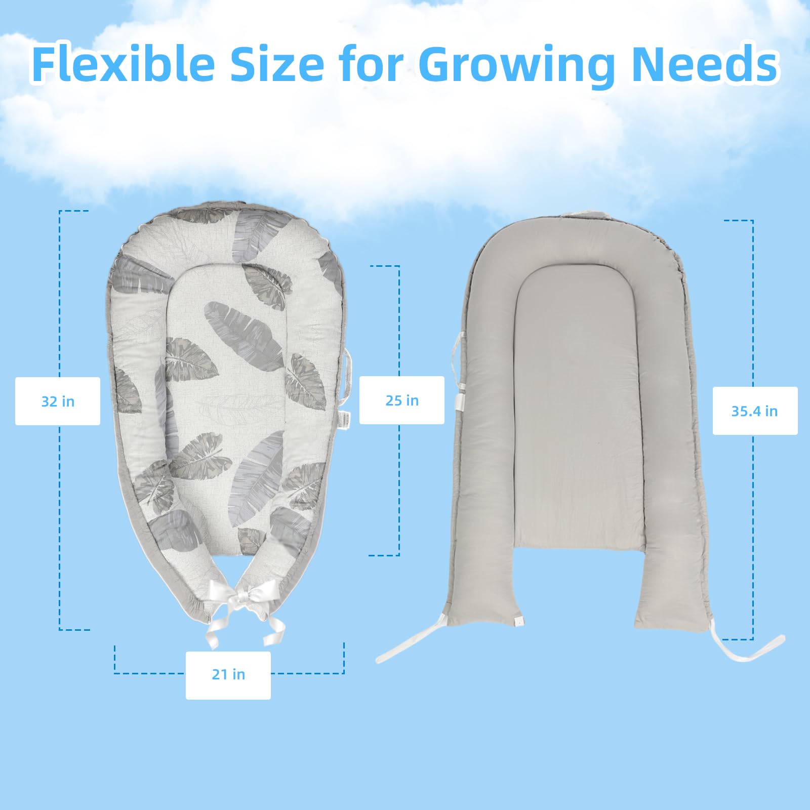BEMPUS Baby Lounger with removable cover highlighting easy machine washing.