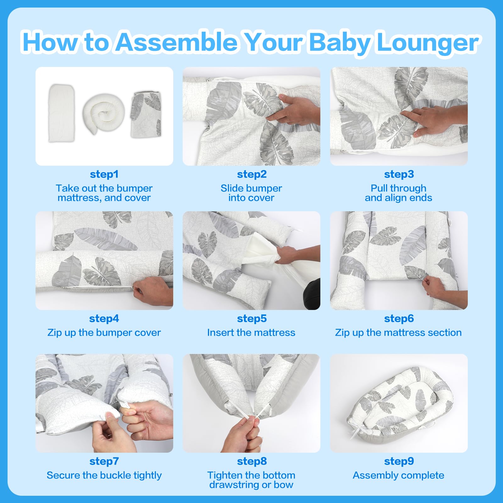 BEMPUS Baby Lounger in tummy-time position promoting natural posture.