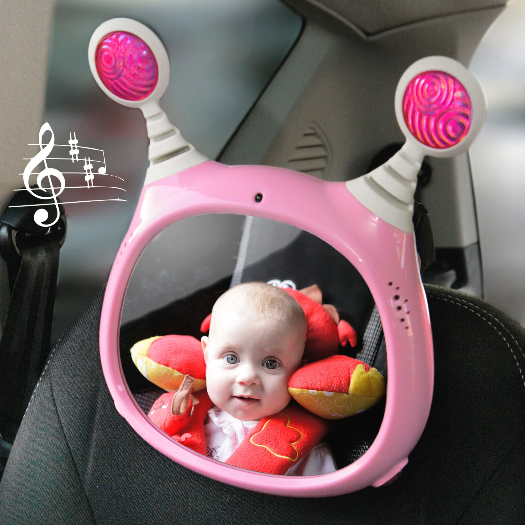 Benbat Active Baby Car Mirror Pink Oly entertains with eyes and tunes