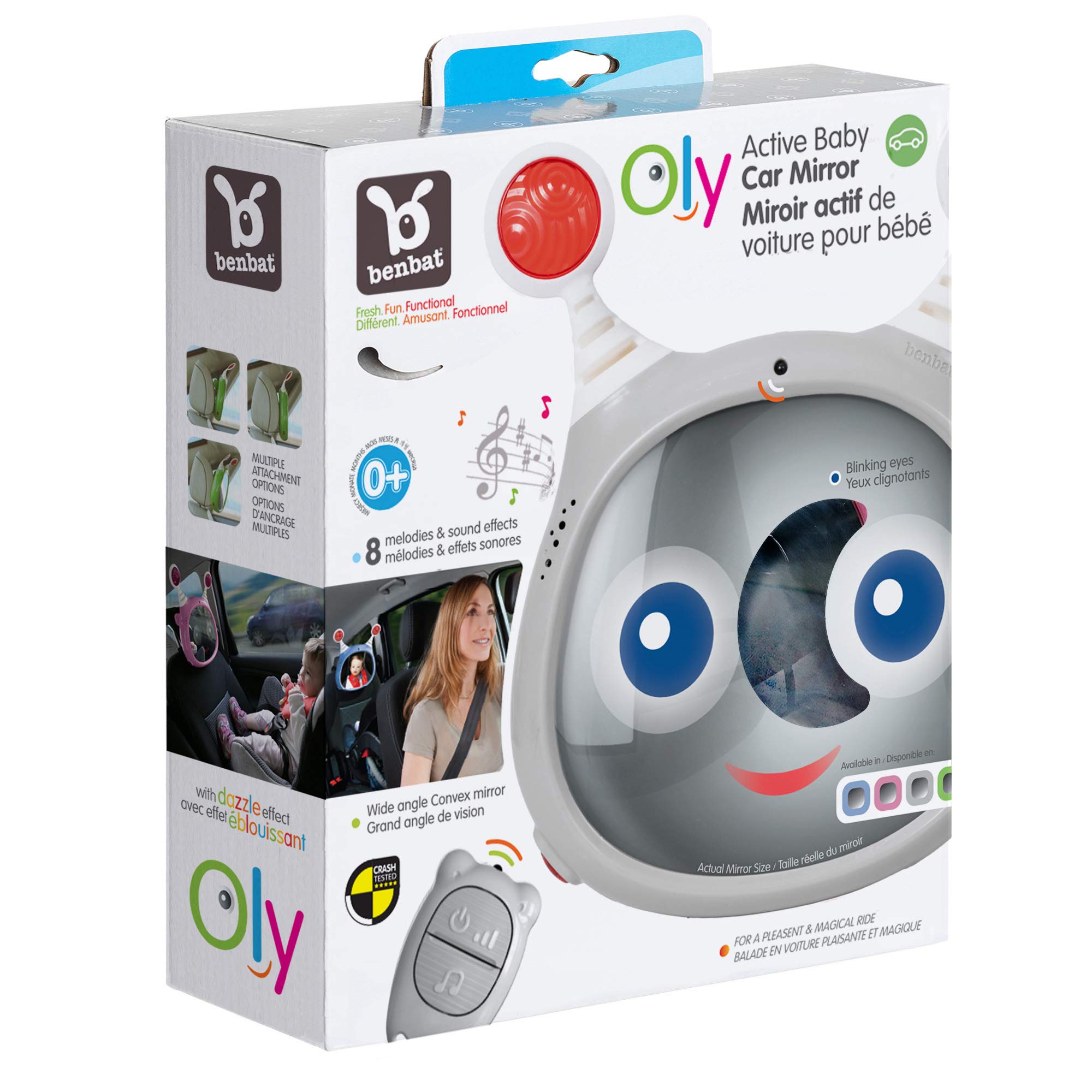 BENBAT OLY Active Car Mirror grey tilts to the best angle for visibility.