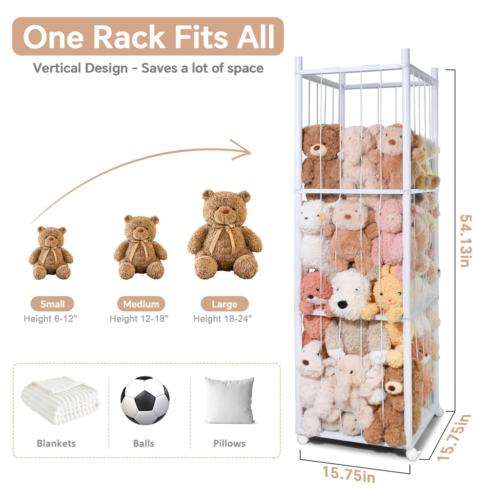 BENCHRY stuffed animal storage wheels view highlights mobile organization for flexible spaces.