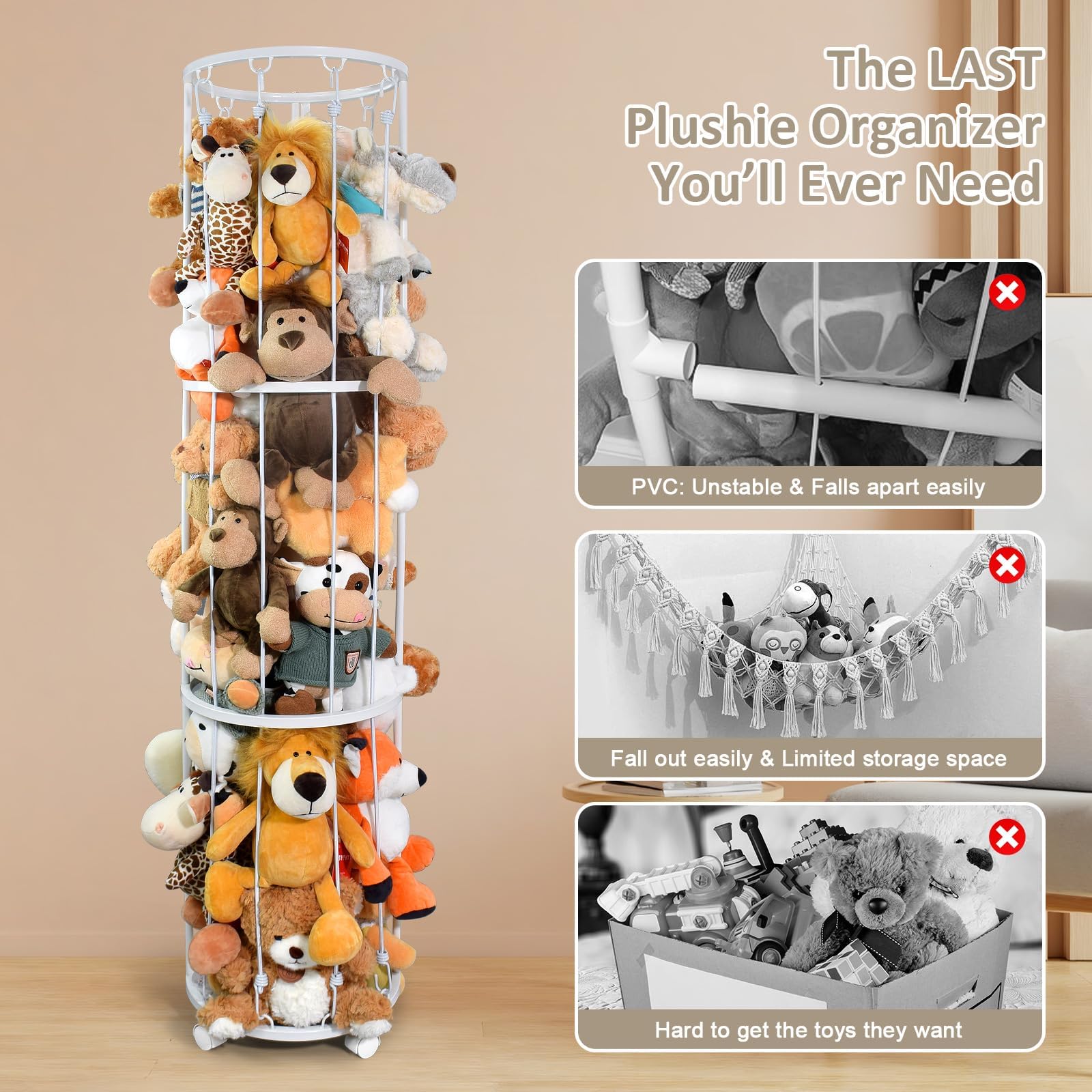 BENCHRY stuffed animal storage zoo high capacity rack holds 50 plus plush toys.